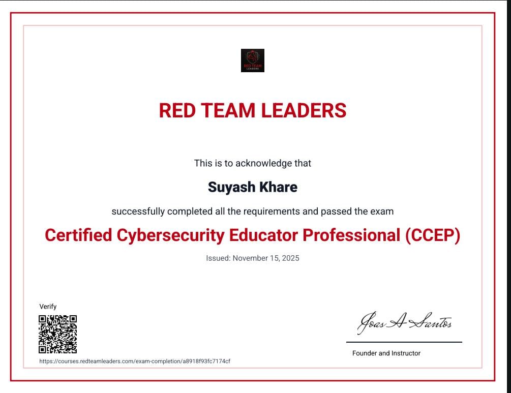 Red Team Leaders Certified Cybersecurity Educator Professionaal (CCEP)
