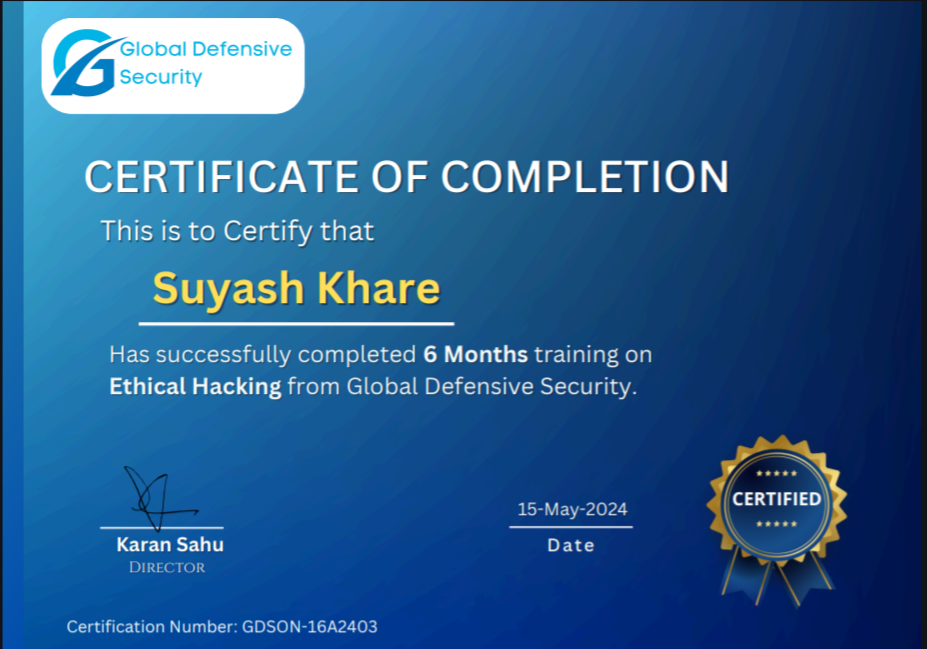 Ethical Hacking Certificate - Global Defensive Security